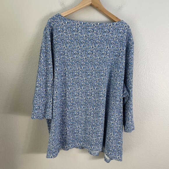 Croft & Barrow Womens Plus 4X Floral Blue Tunic Top Cotton 3/4 Sleeve Shirt - Picture 9 of 9